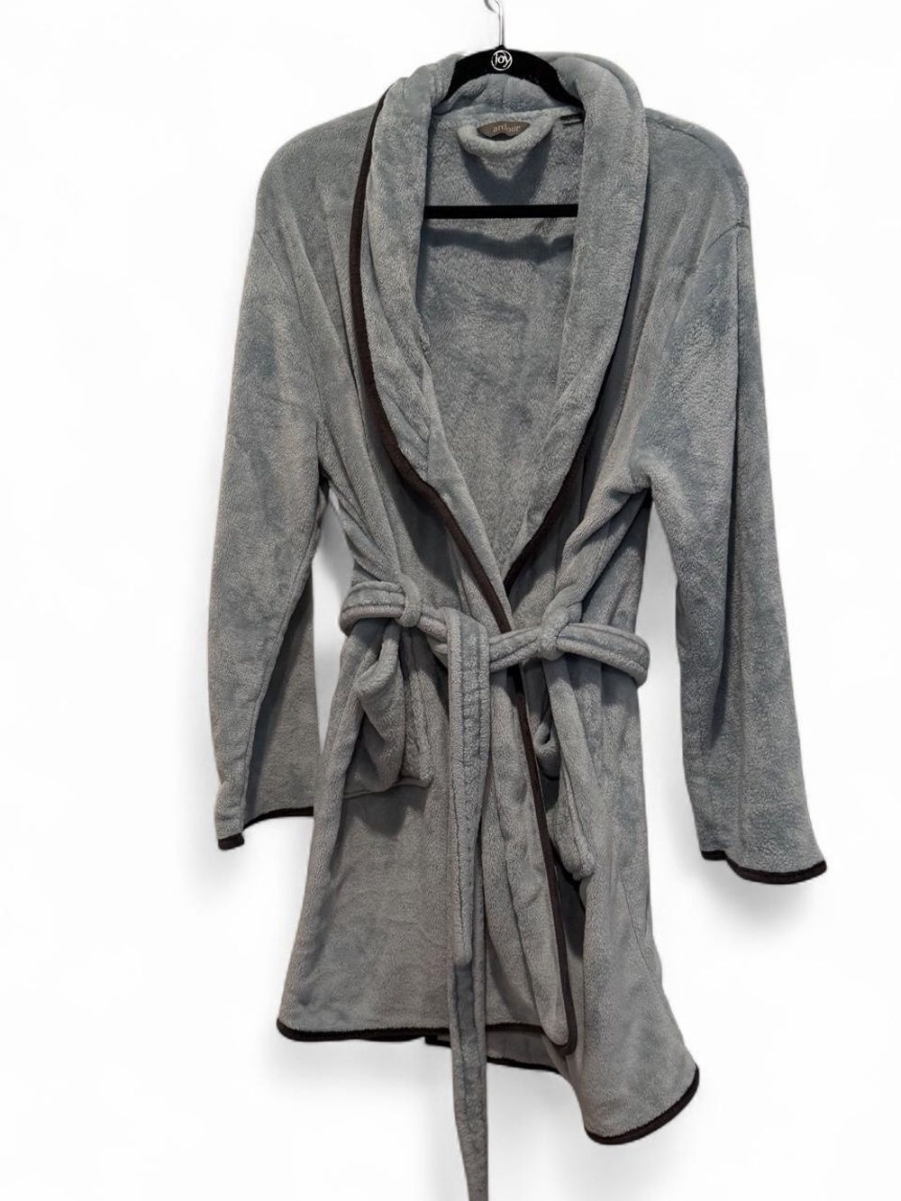 Plush Shawl Collar Women's Robe - Gray/Blue One Size